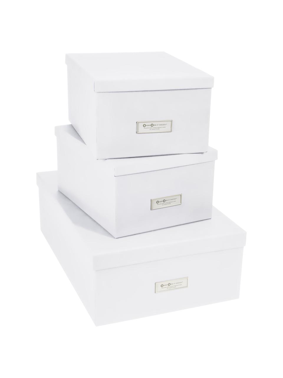 Set de cajas Inge, 3 pzas., Caja: cartón laminado, Blanco, Set de diferentes tamaños