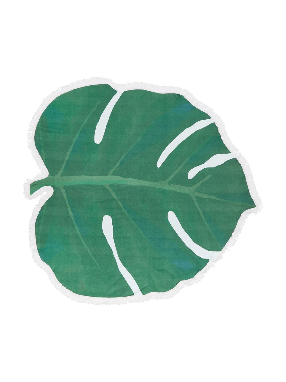 Serviette de plage à imprimé feuilles Leaves, Vert, blanc