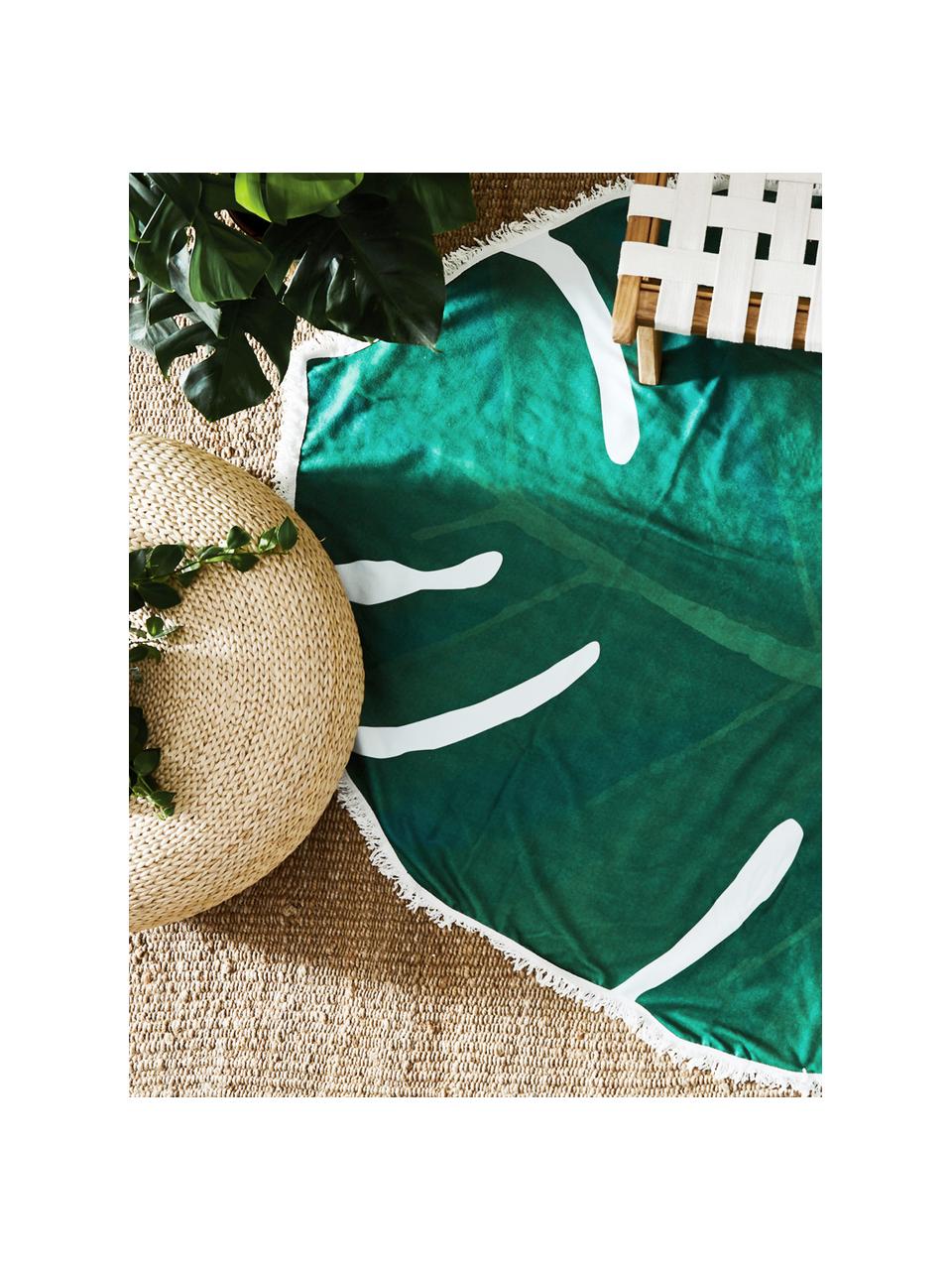 Serviette de plage à imprimé feuilles Leaves, Vert, blanc