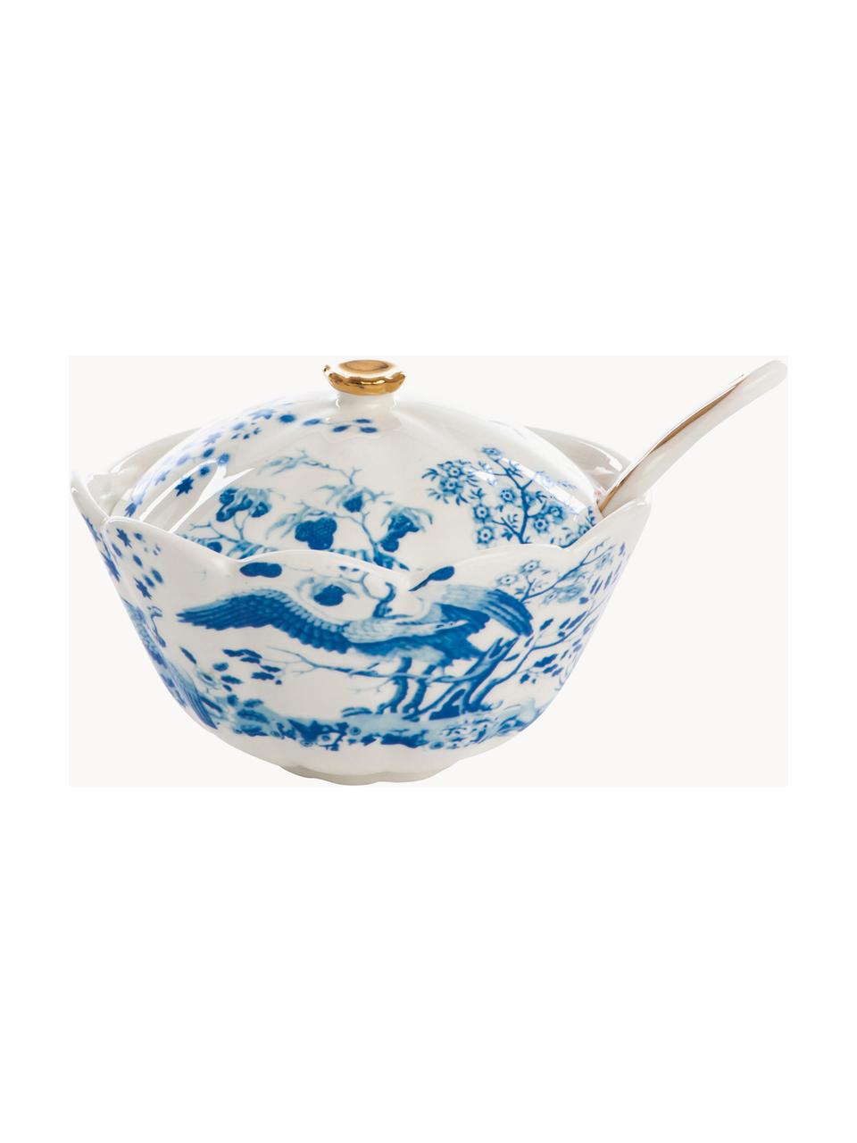 Ręcznie wykonana cukiernica Hybrid, Porcelana chińska, Niebieski, biały, złoty, Ø 12 x 9 cm