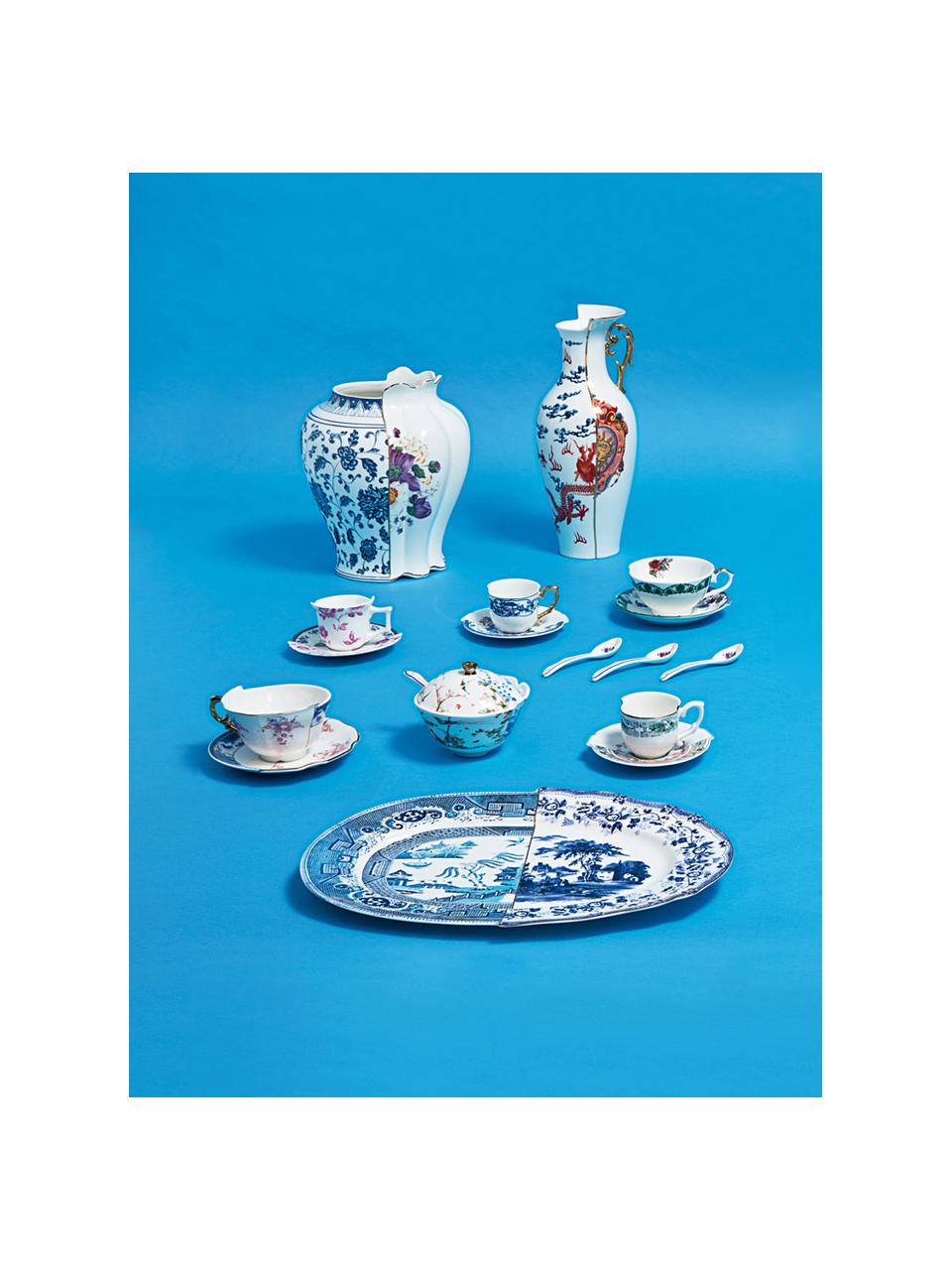 Ręcznie wykonana cukiernica Hybrid, Porcelana chińska, Niebieski, biały, złoty, Ø 12 x 9 cm