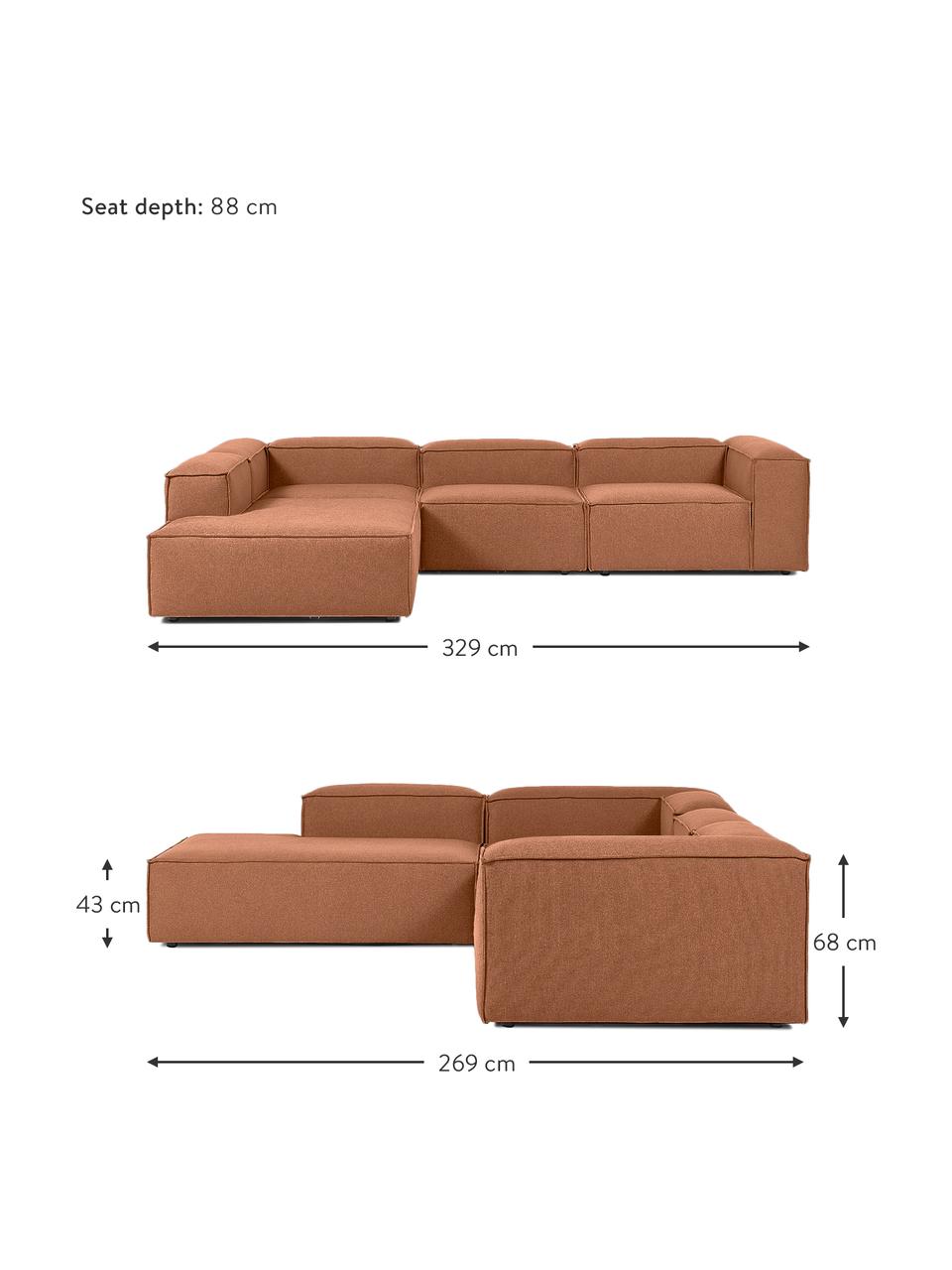 Narożna sofa modułowa XL Lennon, Tapicerka: 100% poliester Dzięki tka, Stelaż: lite drewno, sklejka, Nogi: tworzywo sztuczne, Nugatowa tkanina, S 329 x W 68 cm, lewostronna