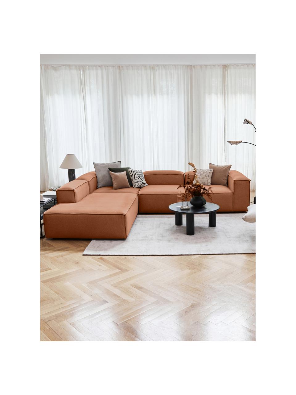 Narożna sofa modułowa XL Lennon, Tapicerka: 100% poliester Dzięki tka, Stelaż: lite drewno, sklejka, Nogi: tworzywo sztuczne, Nugatowa tkanina, S 329 x W 68 cm, lewostronna