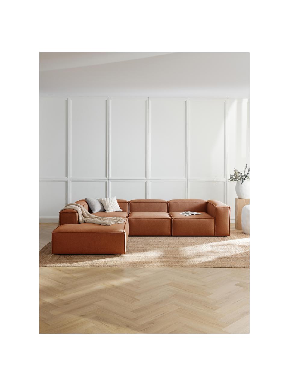 Narożna sofa modułowa XL Lennon, Tapicerka: 100% poliester Dzięki tka, Stelaż: lite drewno, sklejka, Nogi: tworzywo sztuczne, Nugatowa tkanina, S 329 x G 269 cm, lewostronna