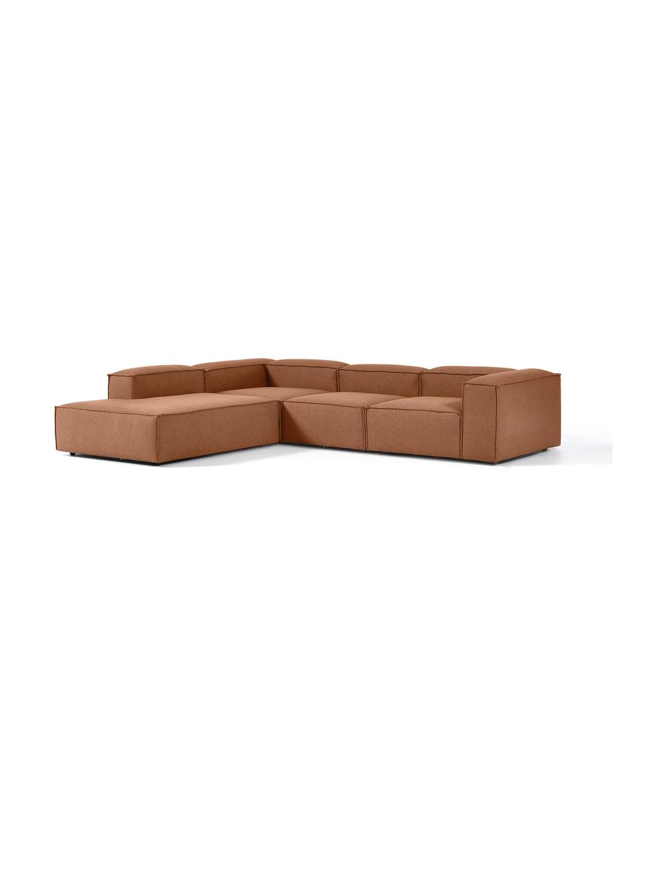 Modulares XL-Ecksofa Lennon, Bezug: 100 % Polyester Der strap, Gestell: Massives Kiefernholz FSC-, Füße: Kunststoff, Webstoff Nougat, B 329 x T 269 cm, Eckteil links