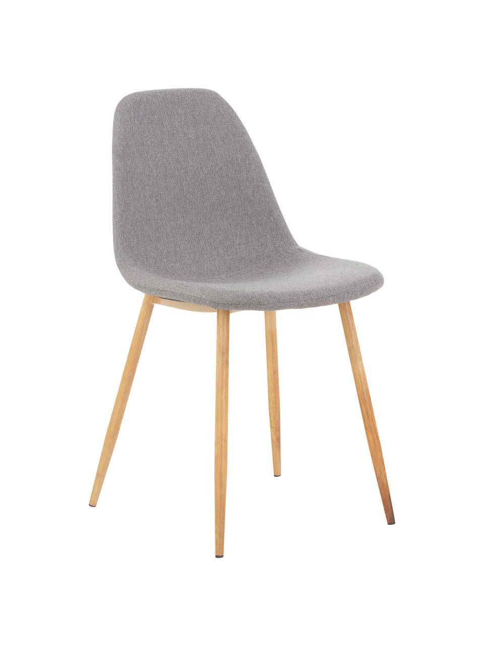 Gestoffeerde stoelen Wilma, 2 stuks, Poten: metaal met eiken decorati, Bekleding: polyester, Poten: eiken Bekleding: lichtgrijs, 45 x 84 cm