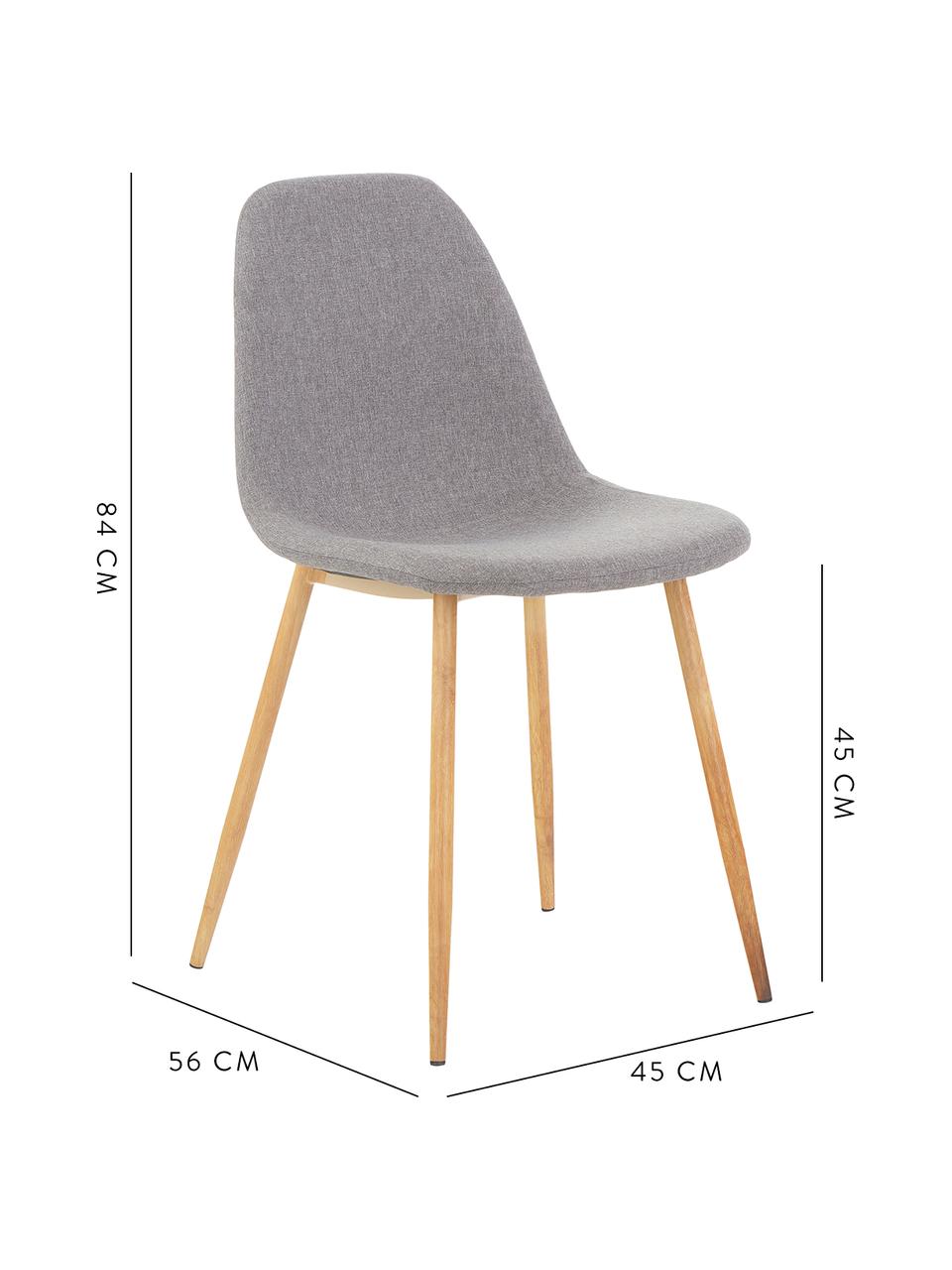 Gestoffeerde stoelen Wilma, 2 stuks, Poten: metaal met eiken decorati, Bekleding: polyester, Poten: eiken Bekleding: lichtgrijs, 45 x 84 cm