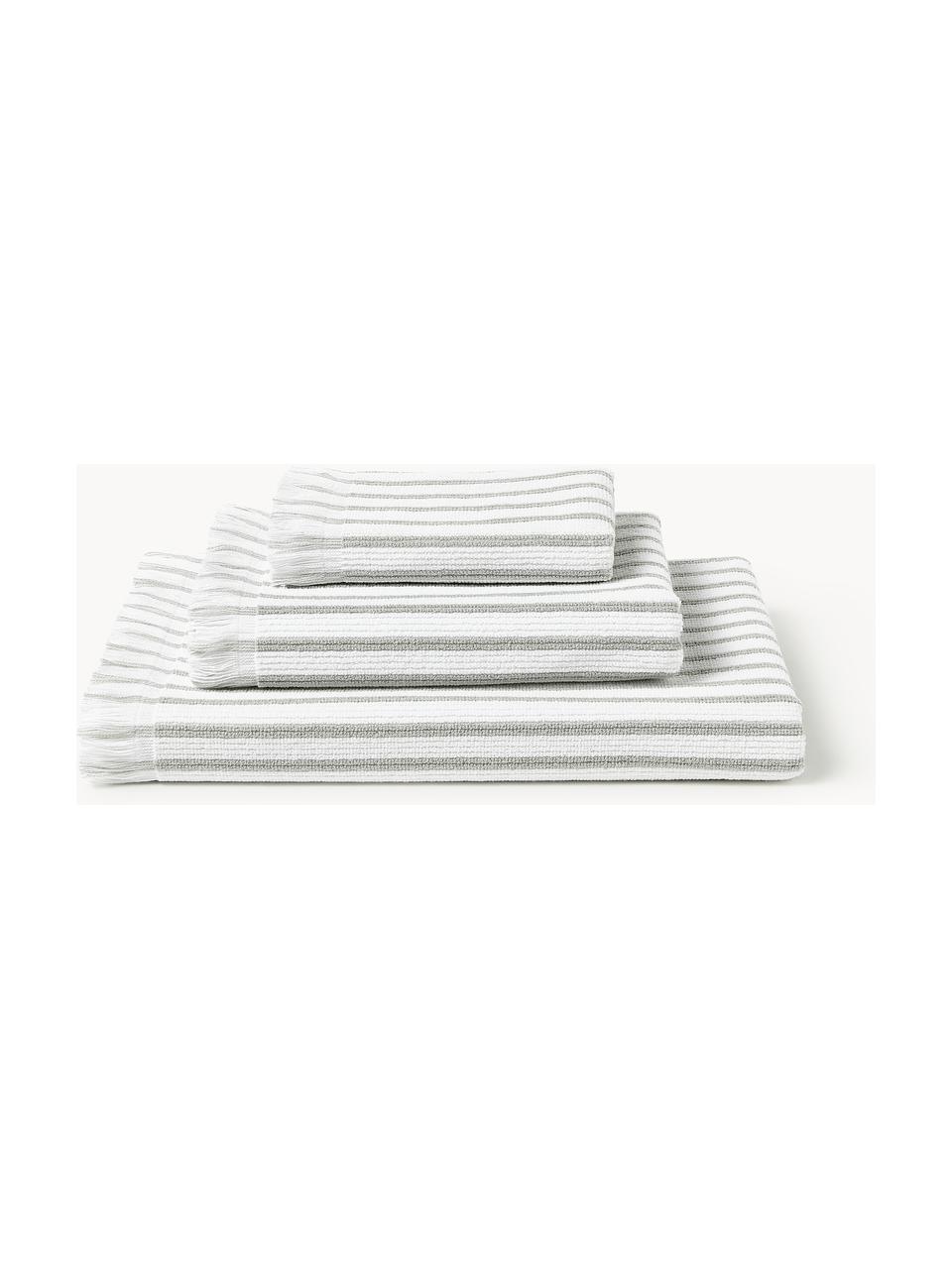 Set de toallas Irma, tamaños diferentes, Blanco, gris claro, Set de 4 (toallas lavabo y toallas ducha)