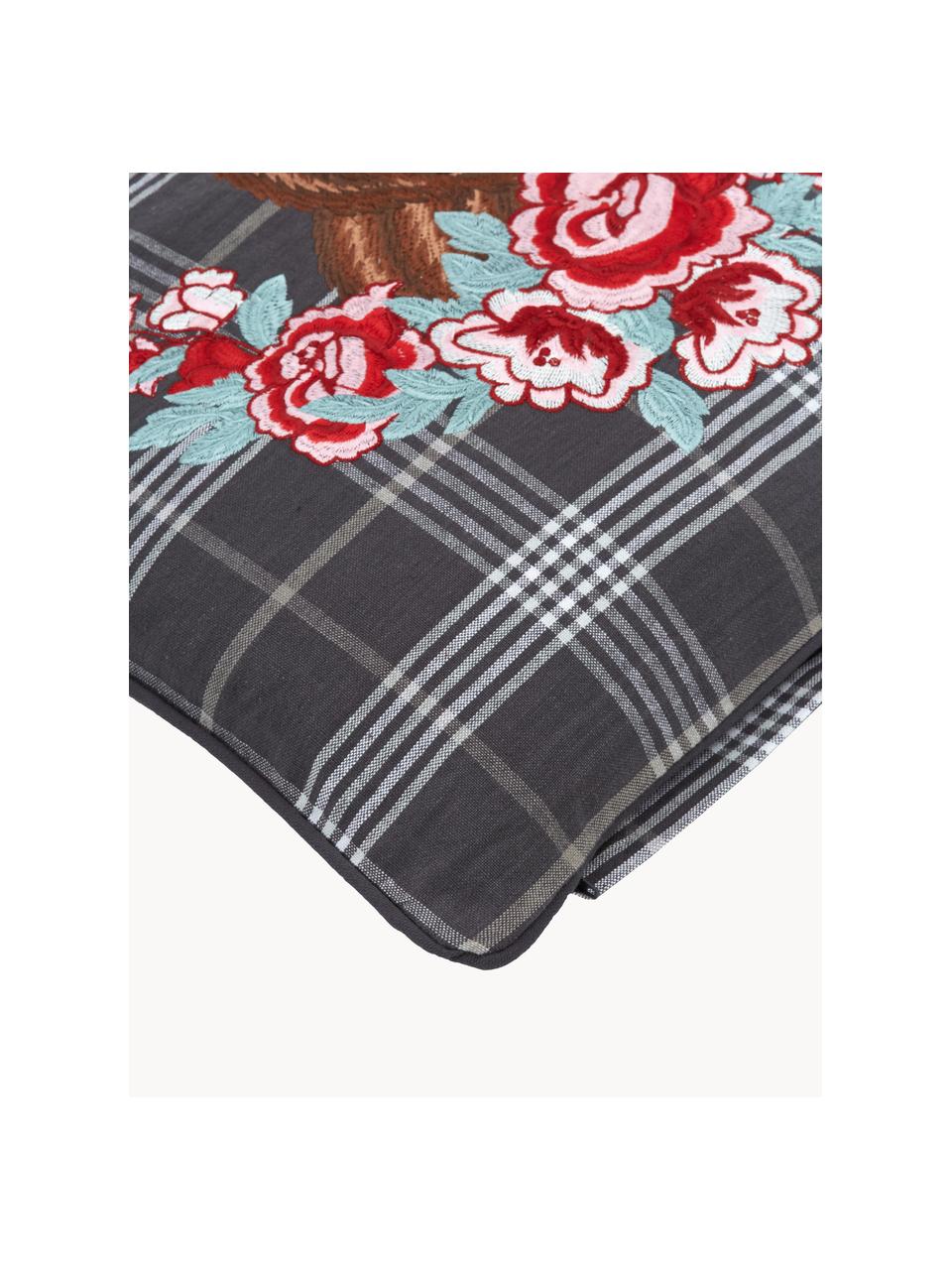 Poszewka na poduszkę z haftem Bear, 100% bawełna, Ciemny szary, wielobarwny, S 45 x D 45 cm