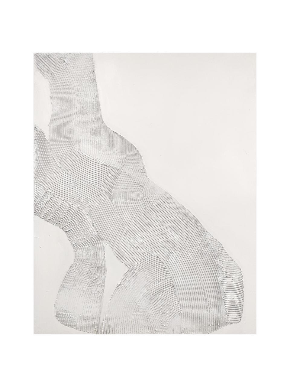 Handbeschilderde canvasdoek White Sculpture 1, Wit, B 88 x H 118 cm