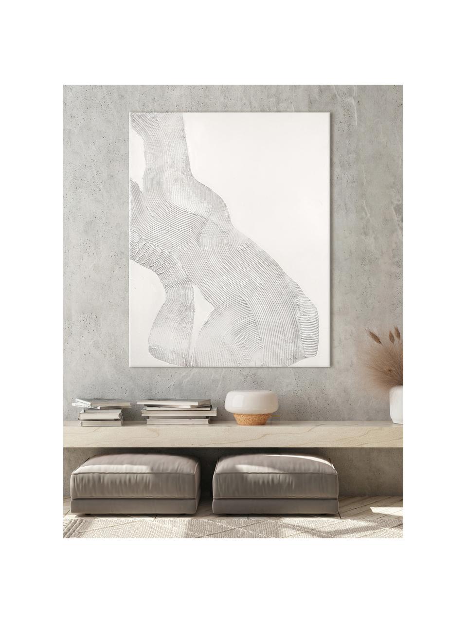 Handbeschilderde canvasdoek White Sculpture 1, Wit, B 88 x H 118 cm