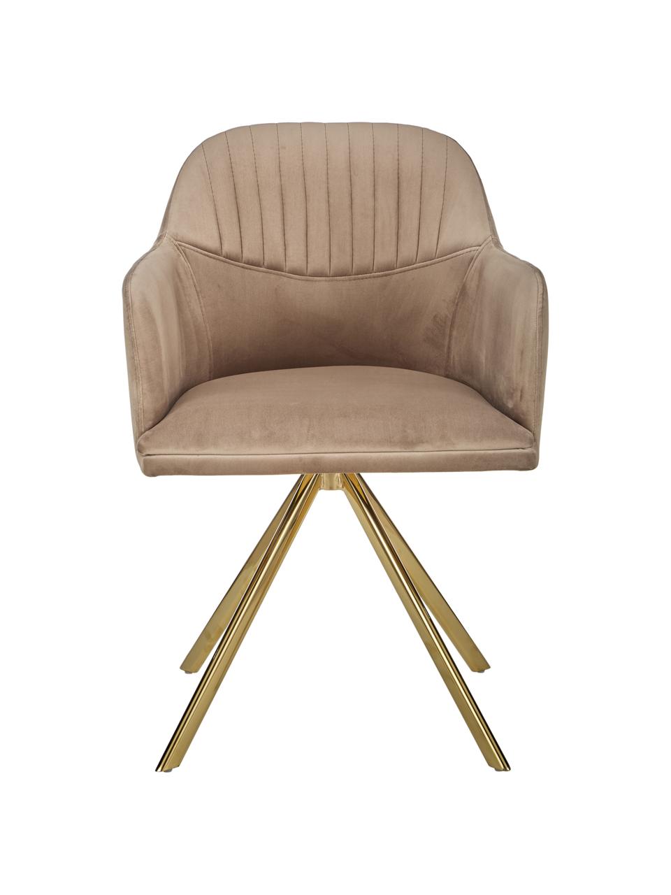 Silla giratoria con reposabrazos de terciopelo Lola, Tapizado: terciopelo de poliéster A, Patas: metal galvanizado, Terciopelo beige, dorado, An 53 x F 55 cm