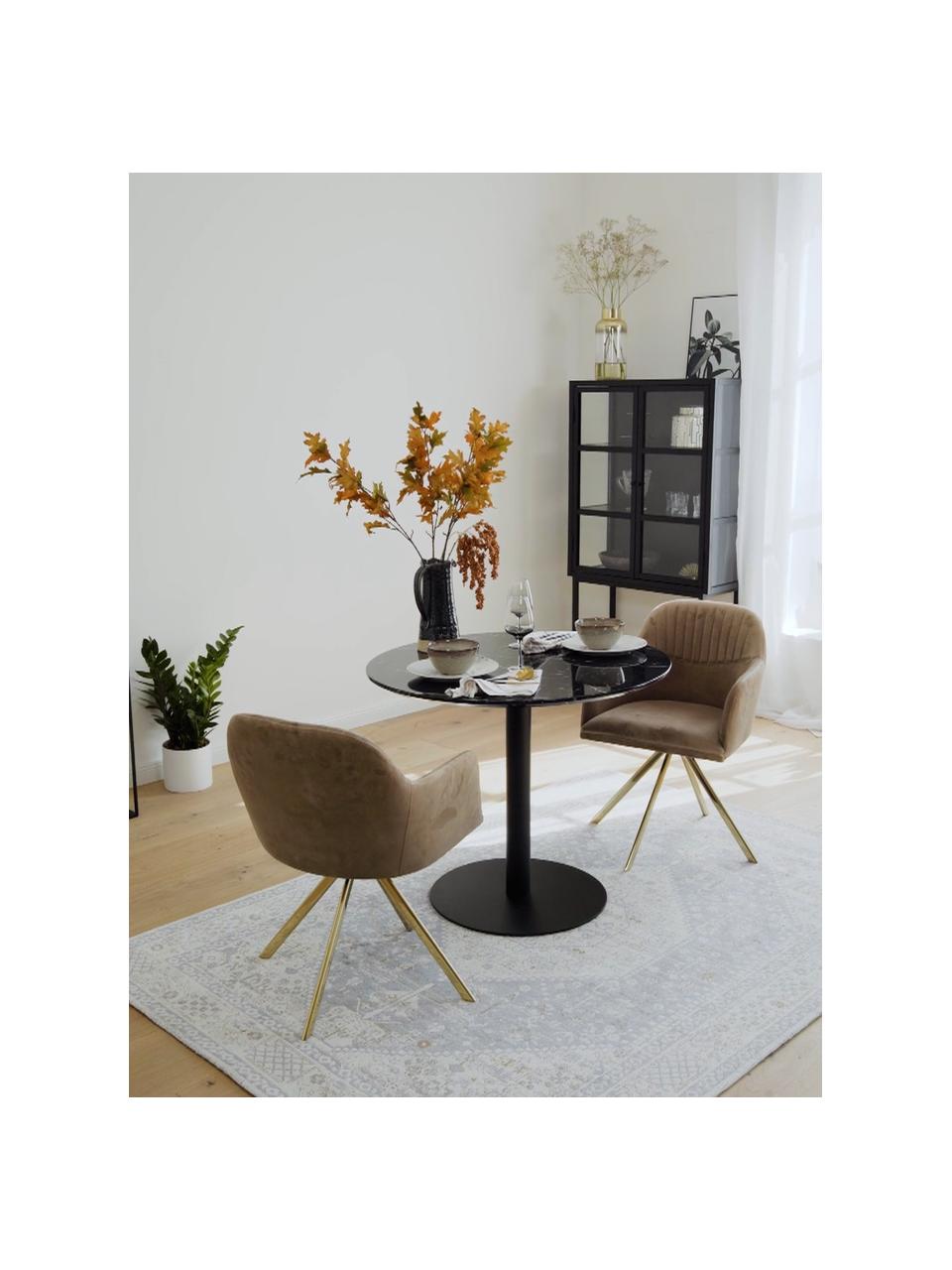 Fluwelen draaistoel Lola met armleuning, Bekleding: fluweel polyester, Poten: gegalvaniseerd metaal, Fluweel lichtbruin, goudkleurig, B 53 x D 55 cm