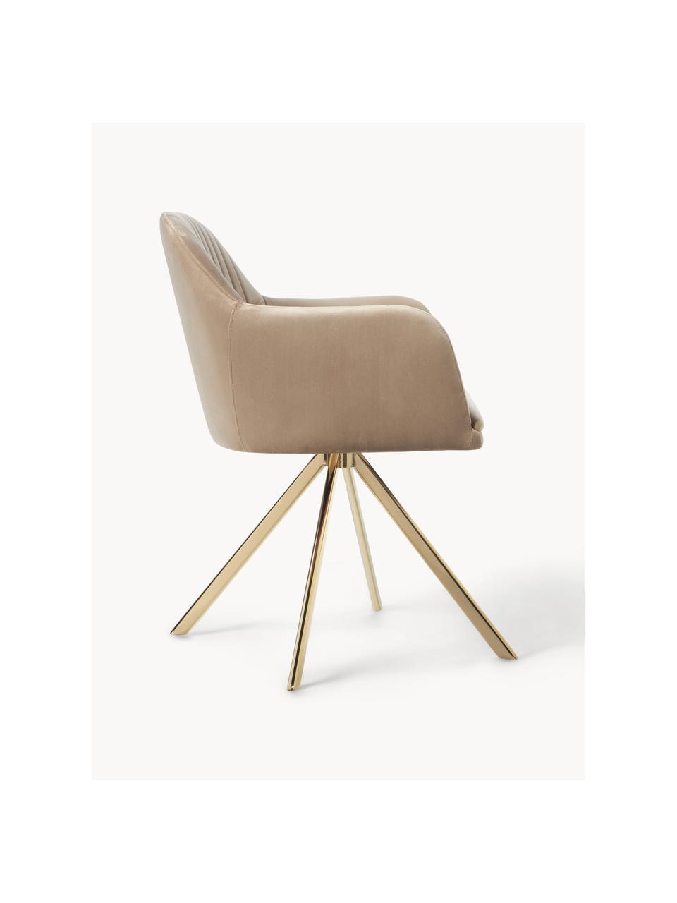 Silla giratoria con reposabrazos de terciopelo Lola, Tapizado: terciopelo de poliéster A, Patas: metal galvanizado, Terciopelo beige, dorado, An 53 x F 55 cm