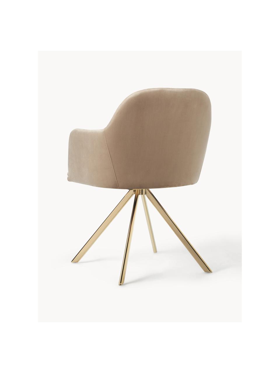 Silla giratoria con reposabrazos de terciopelo Lola, Tapizado: terciopelo de poliéster A, Patas: metal galvanizado, Terciopelo beige, dorado, An 53 x F 55 cm