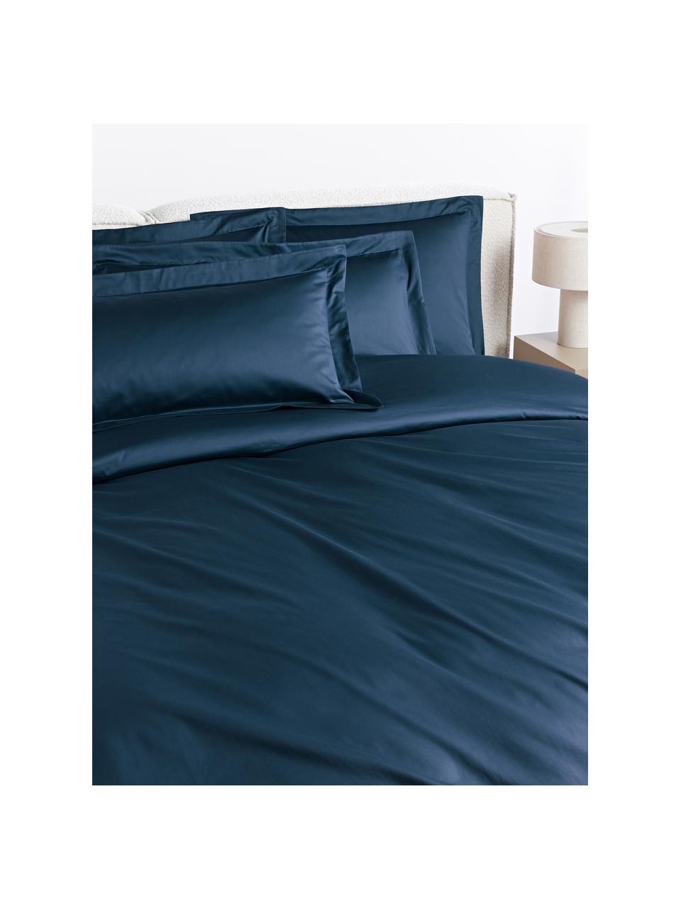 Funda nórdica de satén Premium, Azul oscuro, Cama 90 cm (155 x 220 cm)