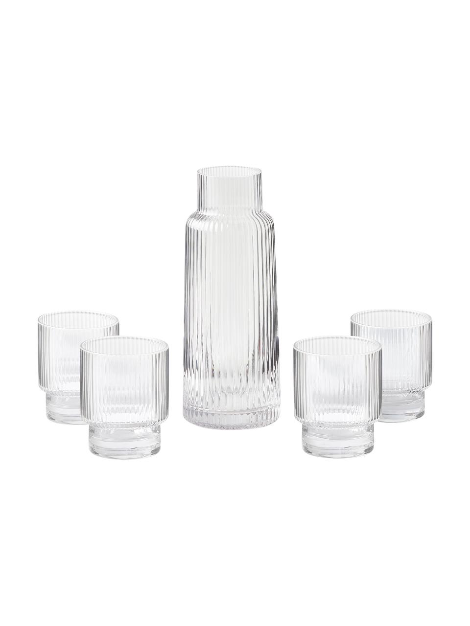 Handgemaakte drinkset Minna met gegroefd reliëf, 5 delig., Mondgeblazen glas, Transparant, Ø 10 x H 25 cm