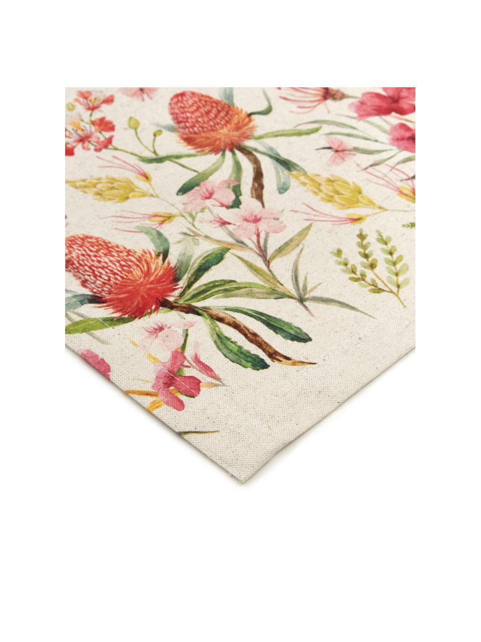 Tafelloper Caleo met zomers bloemen motief, 85% katoen, 15% linnen, Beige, met patroon, B 40 x L 145 cm