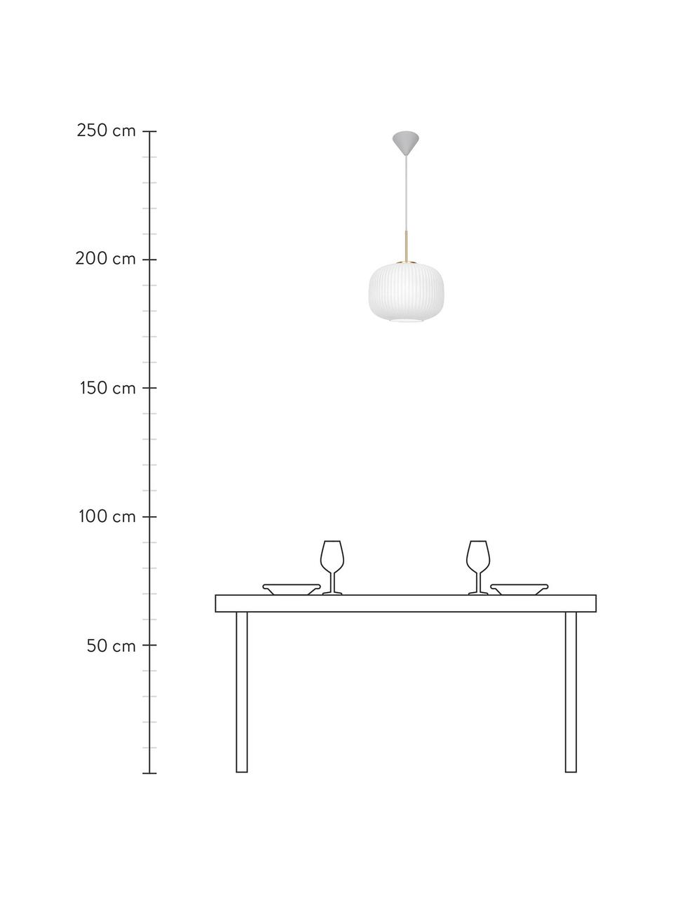 Hanglamp Milford van opaalglas, Lampenkap: opaalglas, mondgeblazen, Baldakijn: gecoat metaal, Decoratie: geborsteld metaal, Wit, goudkleurig, Ø 30 x H 24 cm