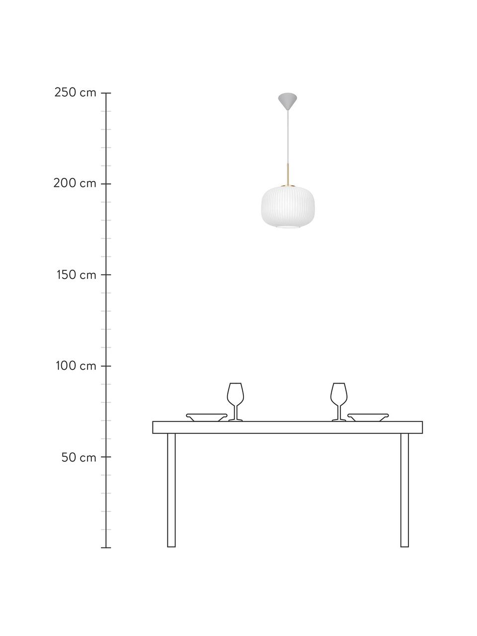 Závesná lampa z opálového skla Milford, Biela, odtiene zlatej, Ø 30 x V 24 cm