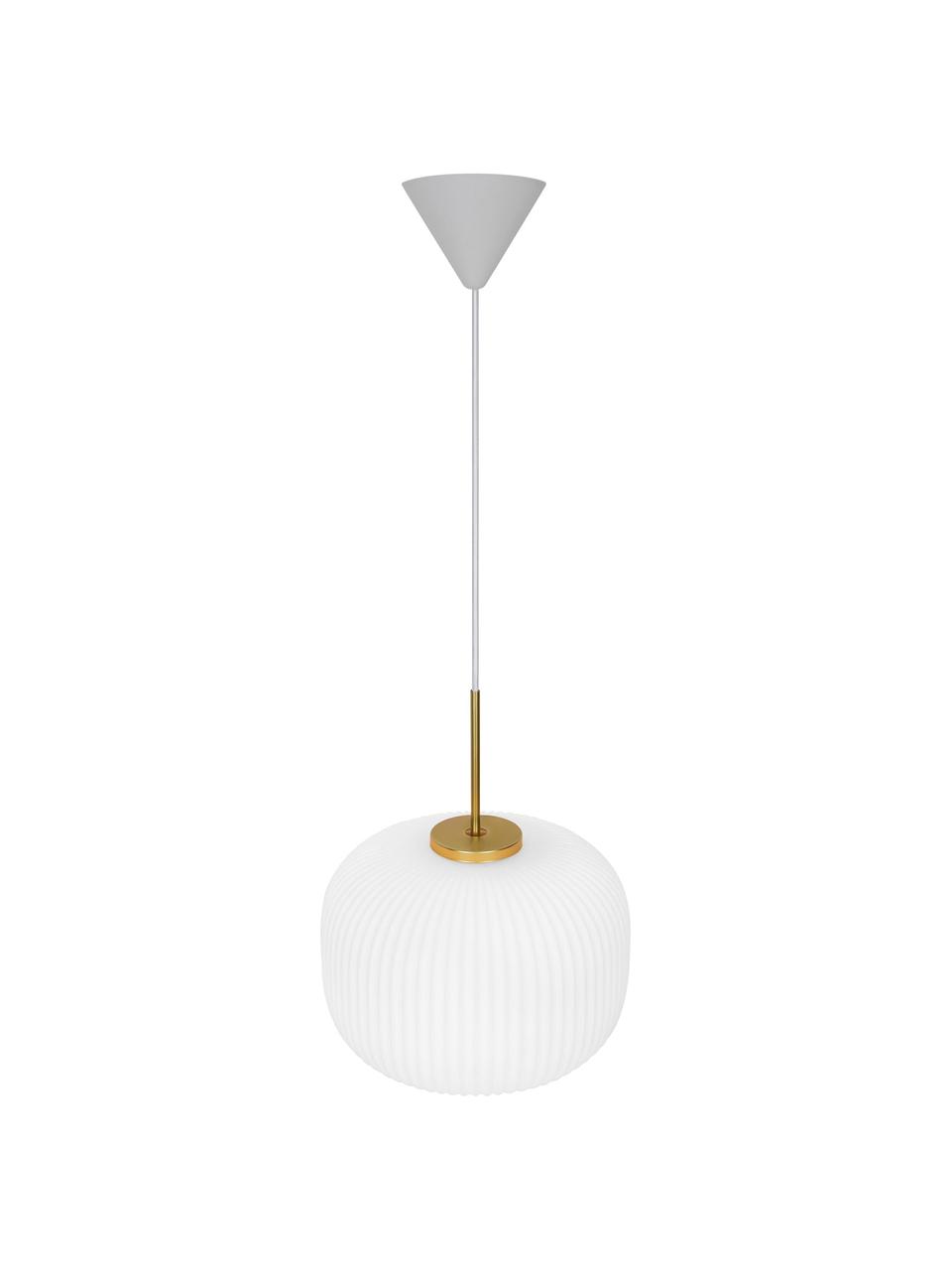 Závesná lampa z opálového skla Milford, Biela, odtiene zlatej, Ø 30 x V 24 cm