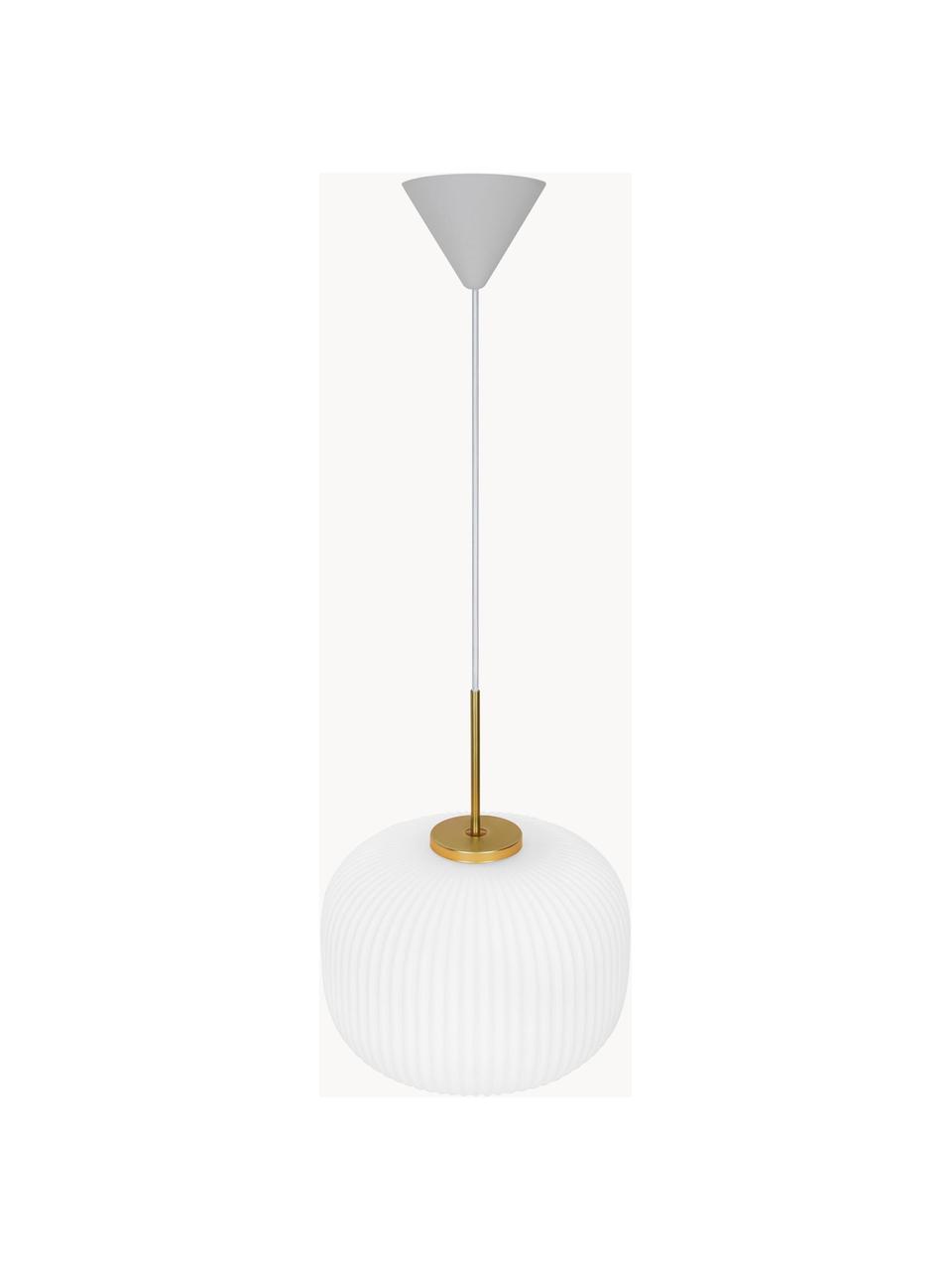 Hanglamp Milford van opaalglas, Lampenkap: opaalglas, mondgeblazen, Decoratie: geborsteld metaal, Wit, goudkleurig, Ø 30 x H 24 cm