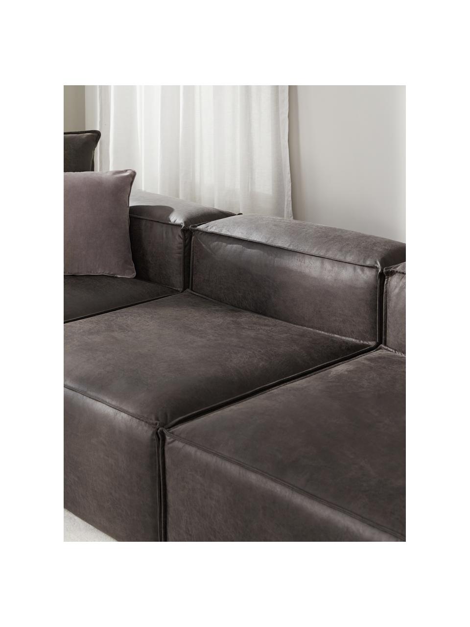 Chauffeuse pour canapé modulable en cuir recyclé Lennon, Cuir brun-gris, larg. 89 x prof. 119 cm