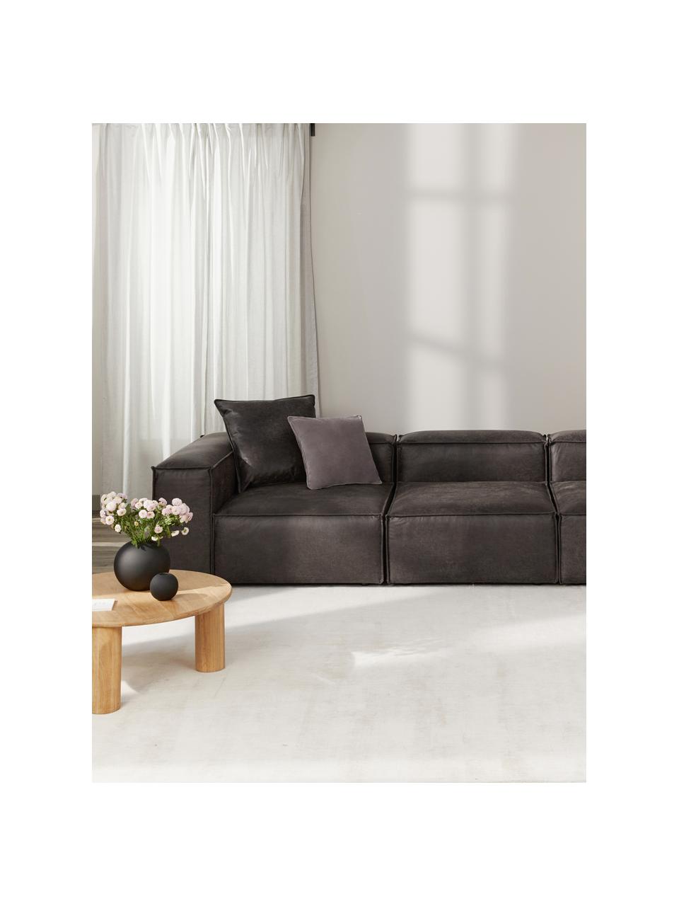 Mittelmodul Lennon aus recyceltem Leder, Bezug: Recyceltes Leder (70% Led, Gestell: Massives Kiefernholz, FSC, Füße: Kunststoff Die Füße befin, Leder Braungrau, B 89 x T 119 cm