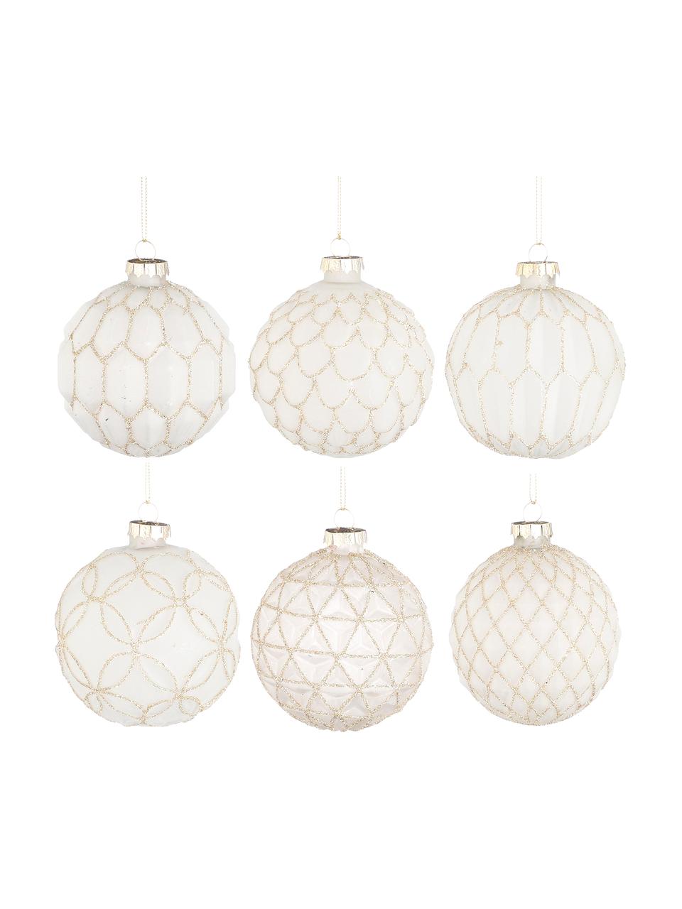 Set palline di Natale Chiara Ø8 cm, 6 pz, Vetro, Dorato, bianco, Ø 8 cm