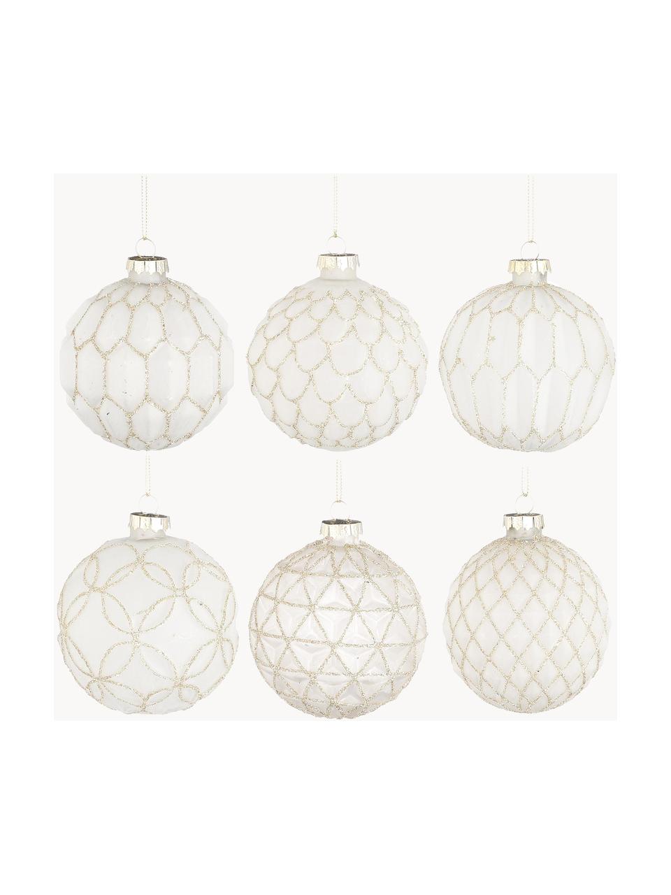 Boules de Noël Chiara, 6 pièces, Verre, Blanc, doré, Ø 8 cm