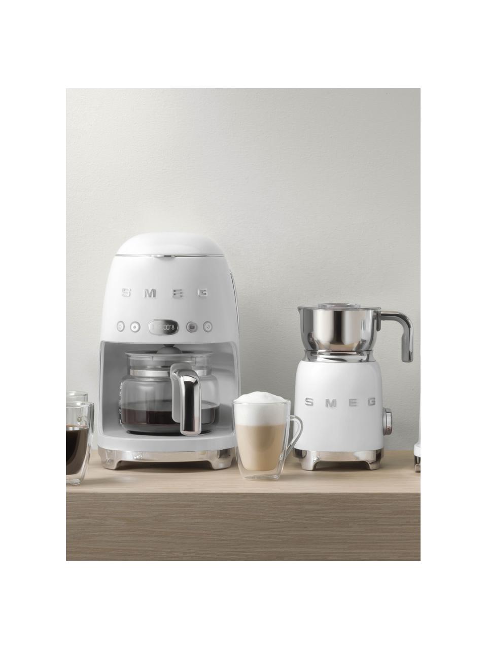 Filterkaffeemaschine 50's Style, Gehäuse: Metall, lackiert, Kanne: Glas, Weiß, glänzend, B 26 x H 36 cm