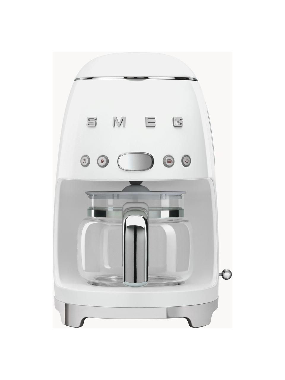 Filterkaffeemaschine 50's Style, Gehäuse: Metall, lackiert, Kanne: Glas, Weiß, glänzend, B 26 x H 36 cm