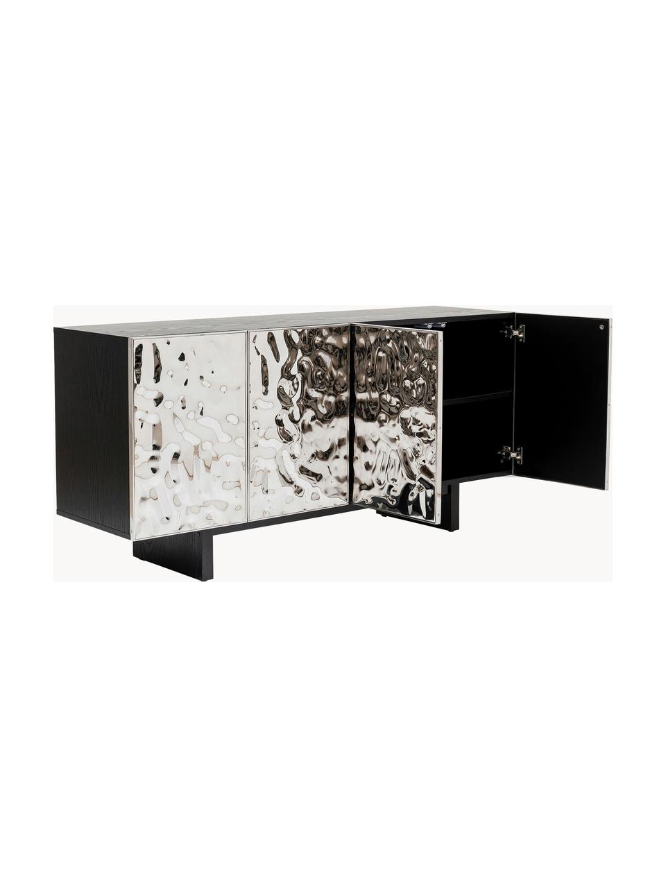 Sideboard Caldera aus Edelstahl, Front: Edelstahl, lackiert, Silberfarben, Schwarz, B 160 x H 78 cm