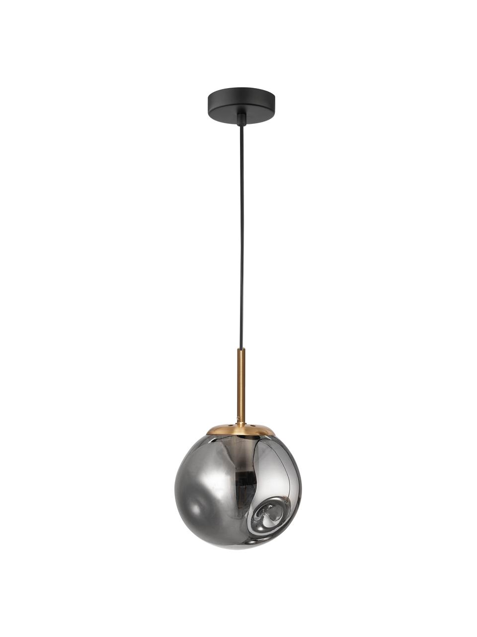 Kleine hanglamp Spada van glas, Lampenkap: glas, Baldakijn: kunststof, Messingkleurig, grijs, Ø 15 x H 28 cm