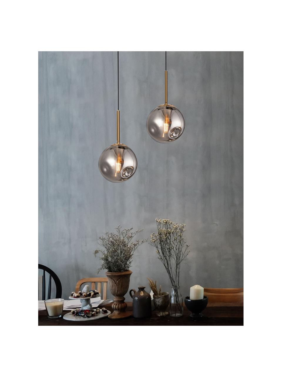 Lampa wisząca ze szkła Spada, Odcienie mosiądzu, szary, Ø 15 x W 28 cm