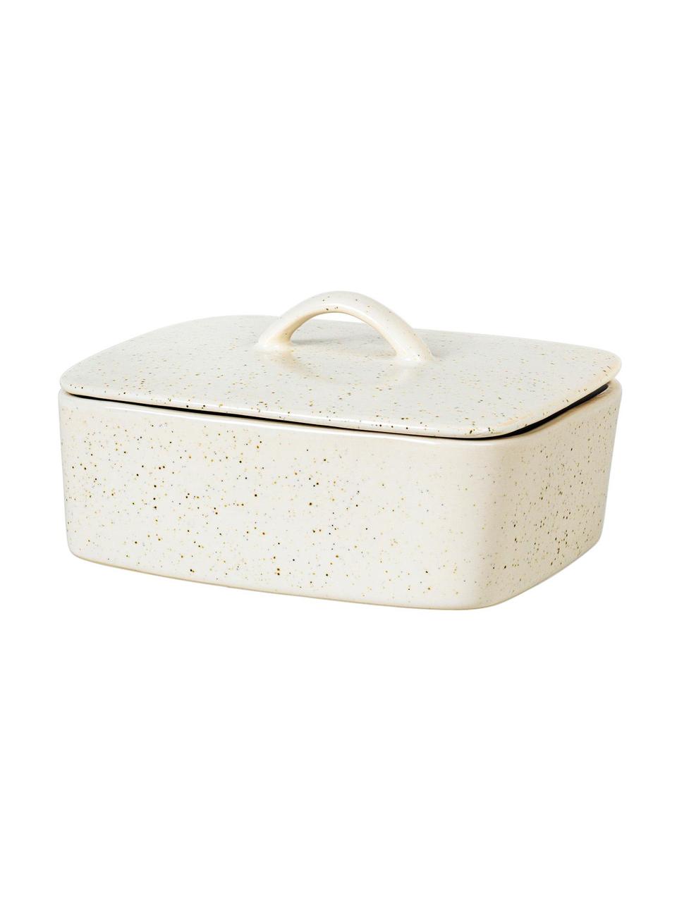 Ręcznie wykonana maselniczka Nordic Vanilla, Kamionka, Kremowobiały, nakrapiany, S 15 x W 6 x G 12 cm