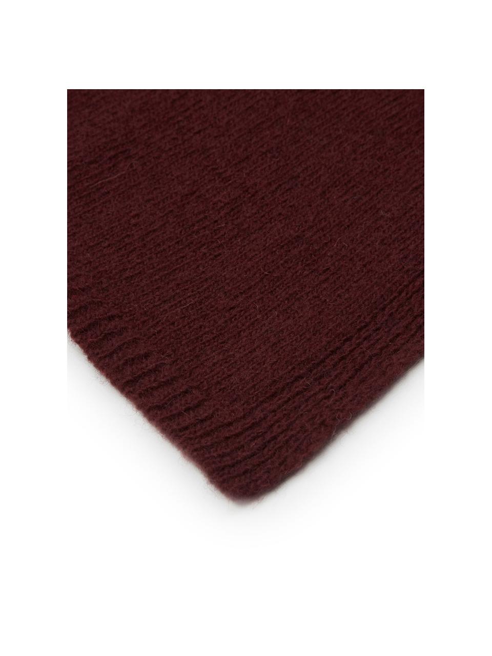 Manta de punto finamente tejida Fishbone, 80% lana, 20% poliamida, Color vino, An 130 x L 180 cm
