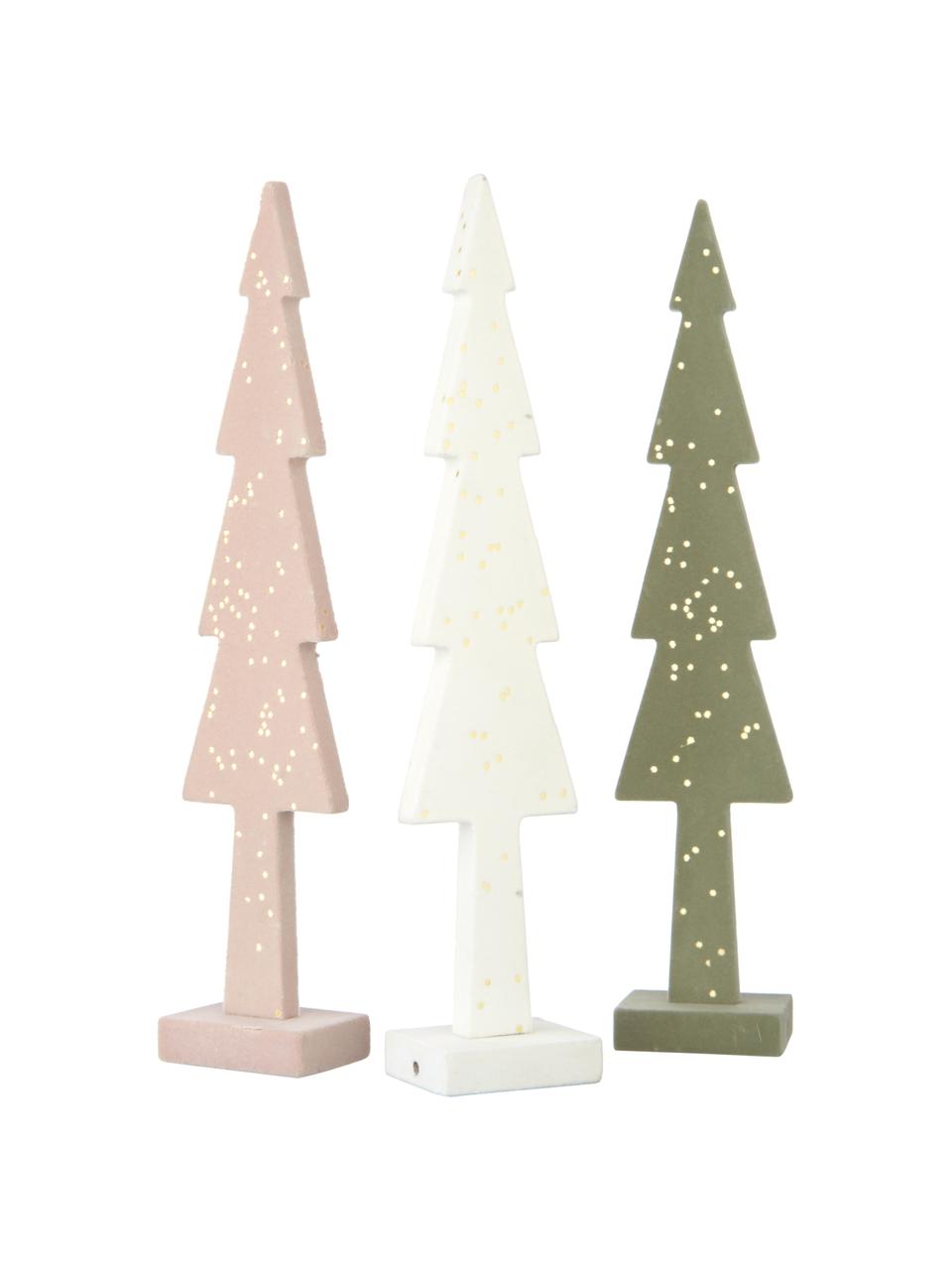 Set de piezas decorativas Pasti, 3 pzas., Tablero de fibras de densidad media (MDF), tela, Blanco, rosa claro, verde, An 5 x Al 27 cm