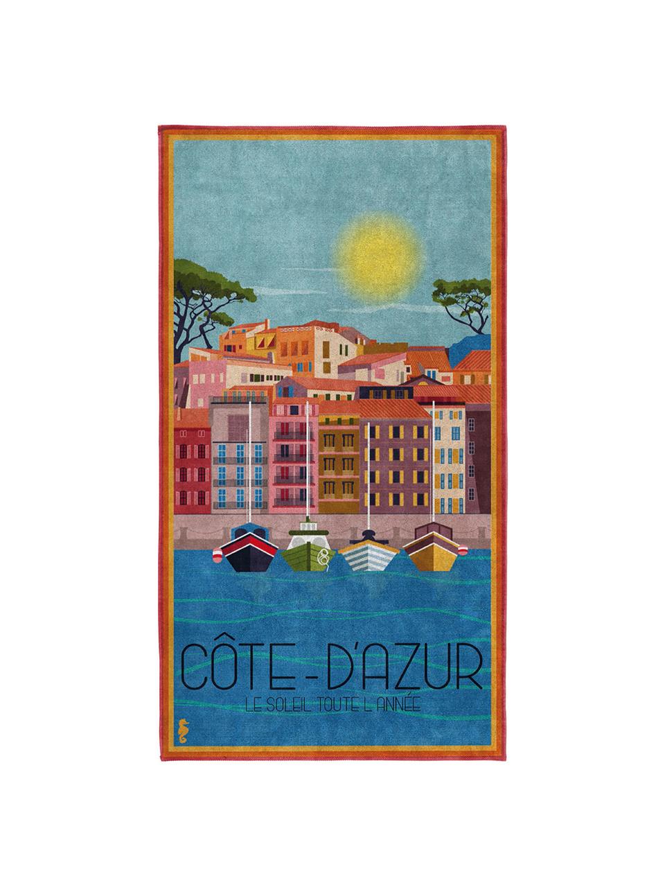 Serviette de plage en coton égyptien Riviera, Multicolore, larg. 90 x long. 170 cm