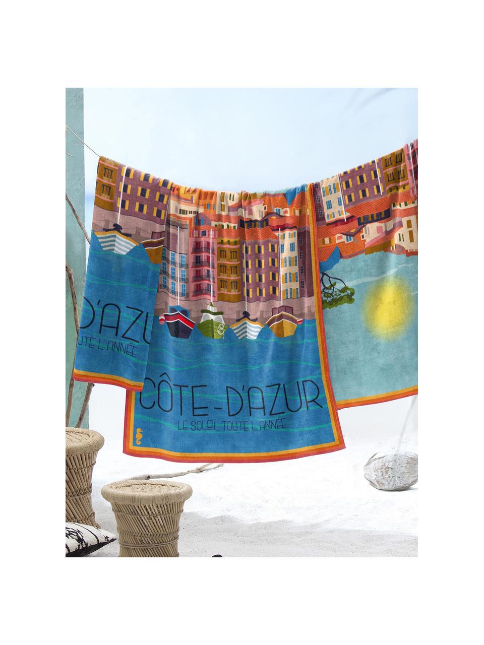 Serviette de plage en coton égyptien Riviera, Multicolore, larg. 90 x long. 170 cm