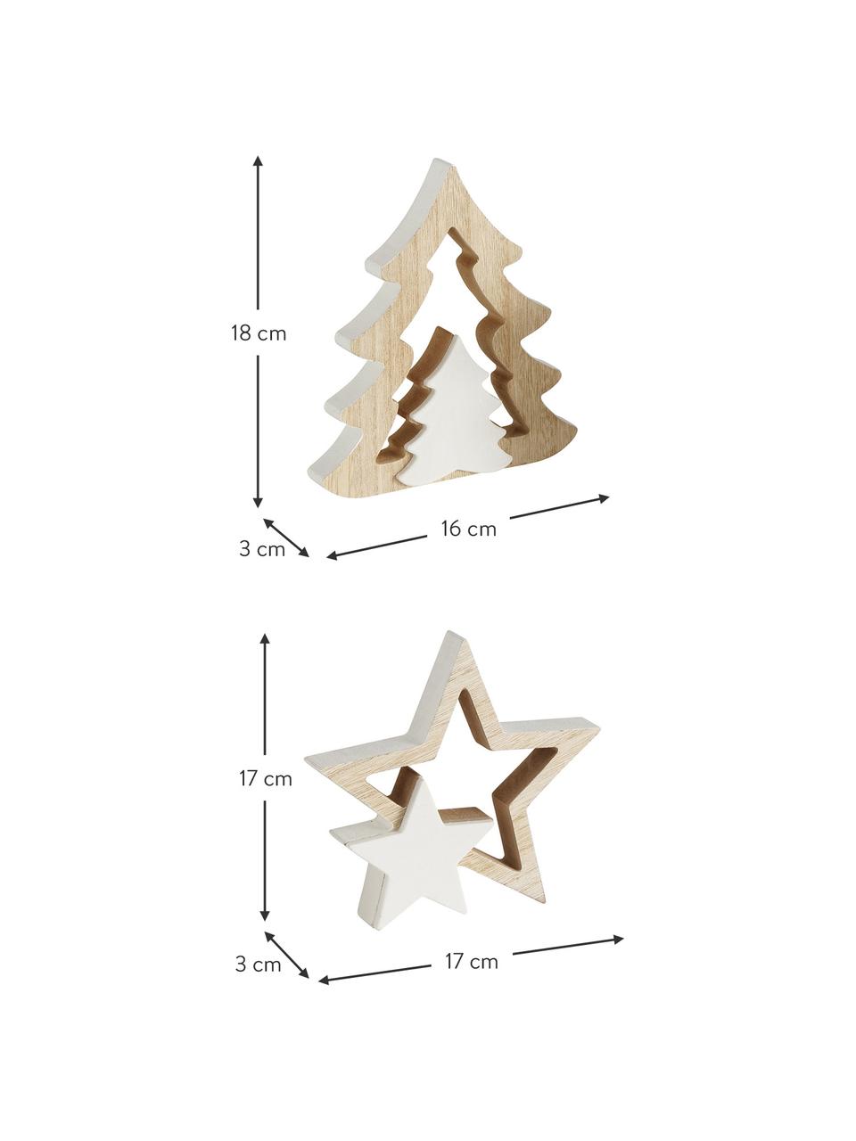 Deko-Objekte Ilga aus Holz, 2er-Set, Holz, beschichtet, Kunststoff, Helles Holz, Weiß, Set mit verschiedenen Größen