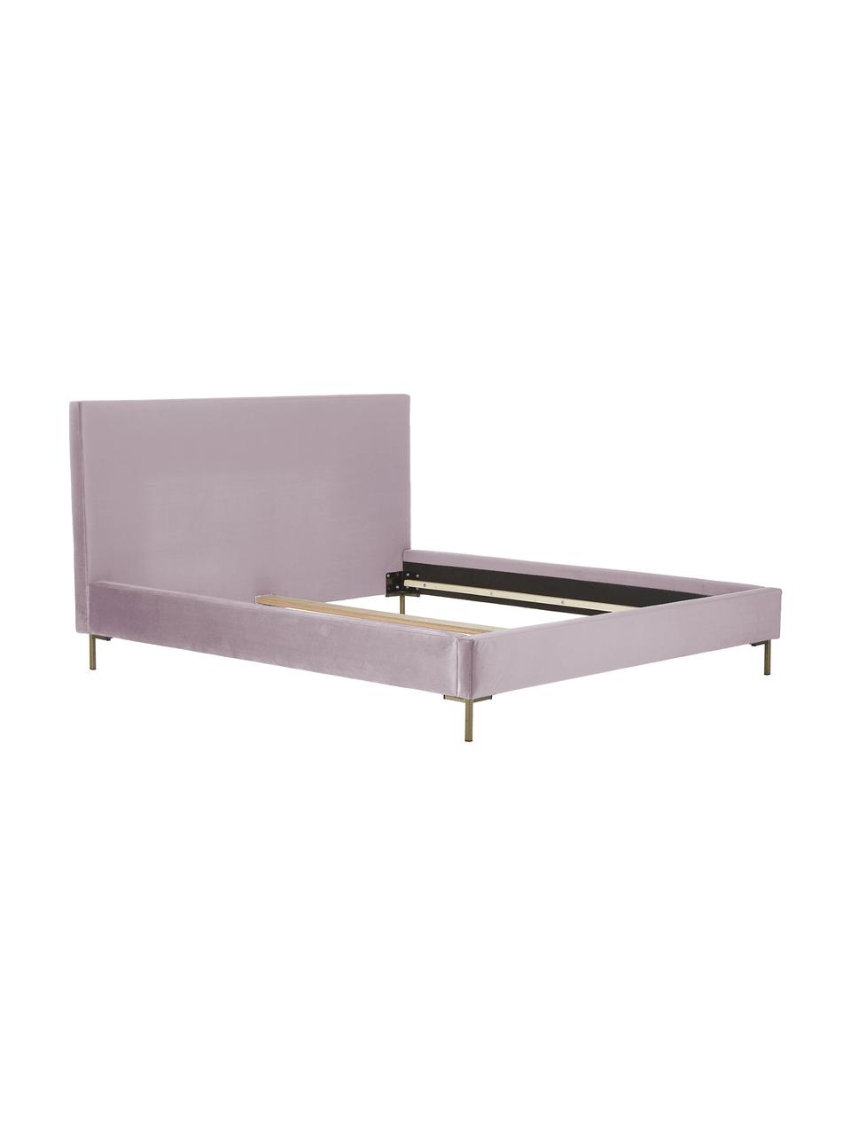 Gestoffeerd fluwelen bed Peace in mauve, Frame: massief grenenhout en pla, Bekleding: polyester fluweel, Poten: gepoedercoat metaal, Fluweel mauve, 200 x 200 cm