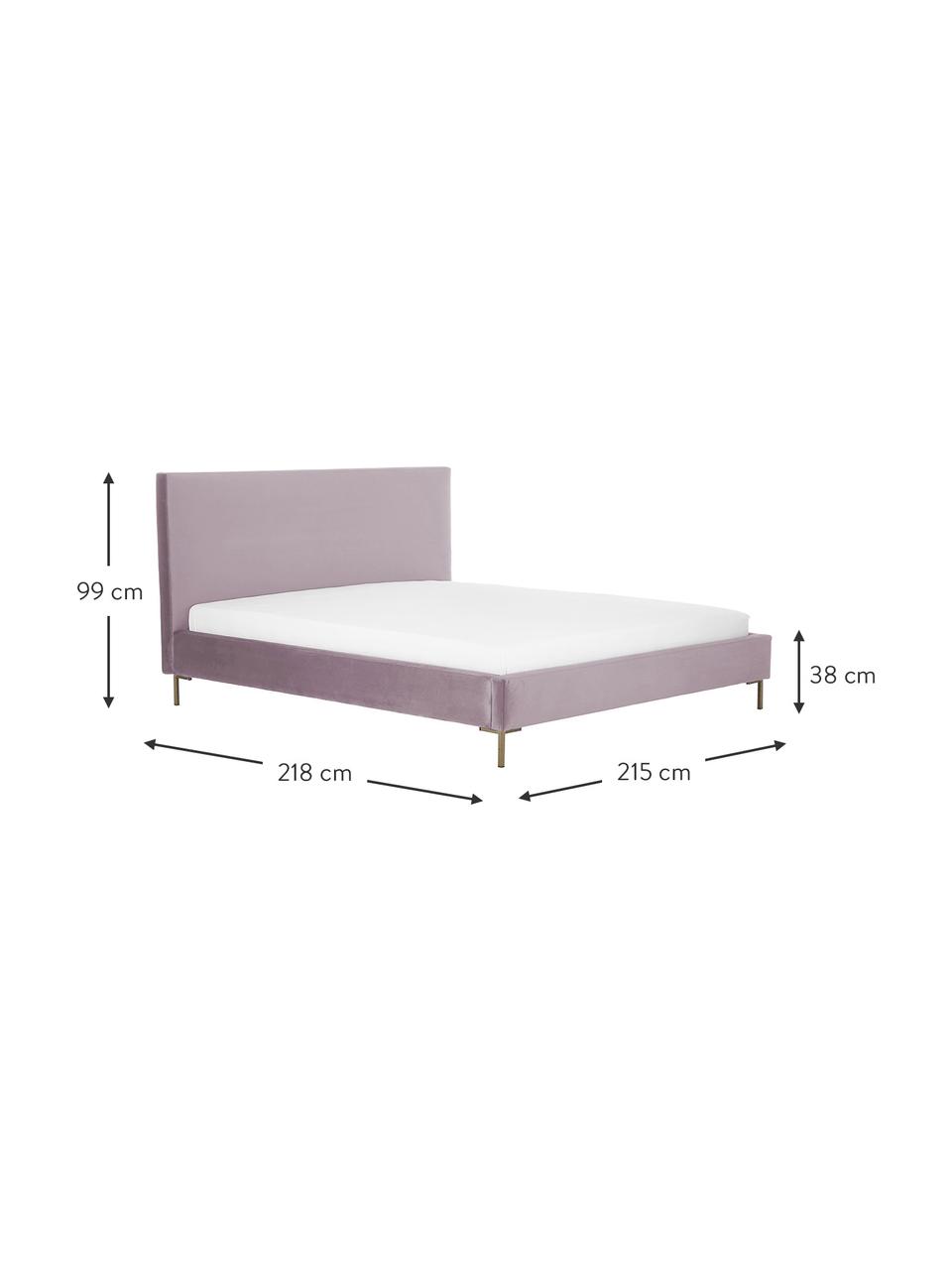 Gestoffeerd fluwelen bed Peace in mauve, Frame: massief grenenhout en pla, Bekleding: polyester fluweel, Poten: gepoedercoat metaal, Fluweel mauve, 200 x 200 cm