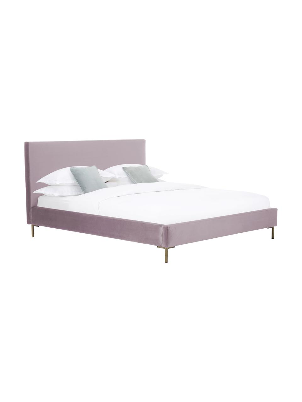 Sametová čalouněná postel s čelem Peace, Fialovorůžová, Š 200 cm, D 200 cm