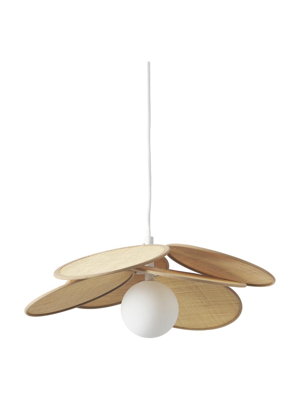 Lampa wisząca z włókna naturalnego Milani, Stelaż: metal malowany proszkowo, Beżowy, biały, Ø 45 x W 150 cm