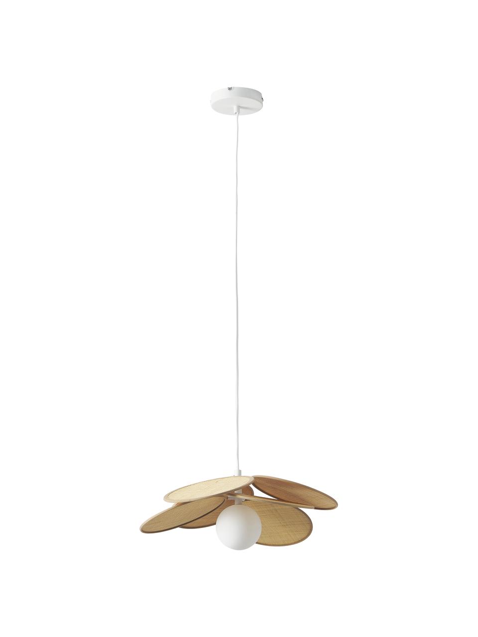 Pendelleuchte Milani mit Dekor aus Naturfaser, Dekor: Bastgras, Baldachin: Metall, pulverbeschichtet, Beige, Weiß, Ø 45 x H 150 cm
