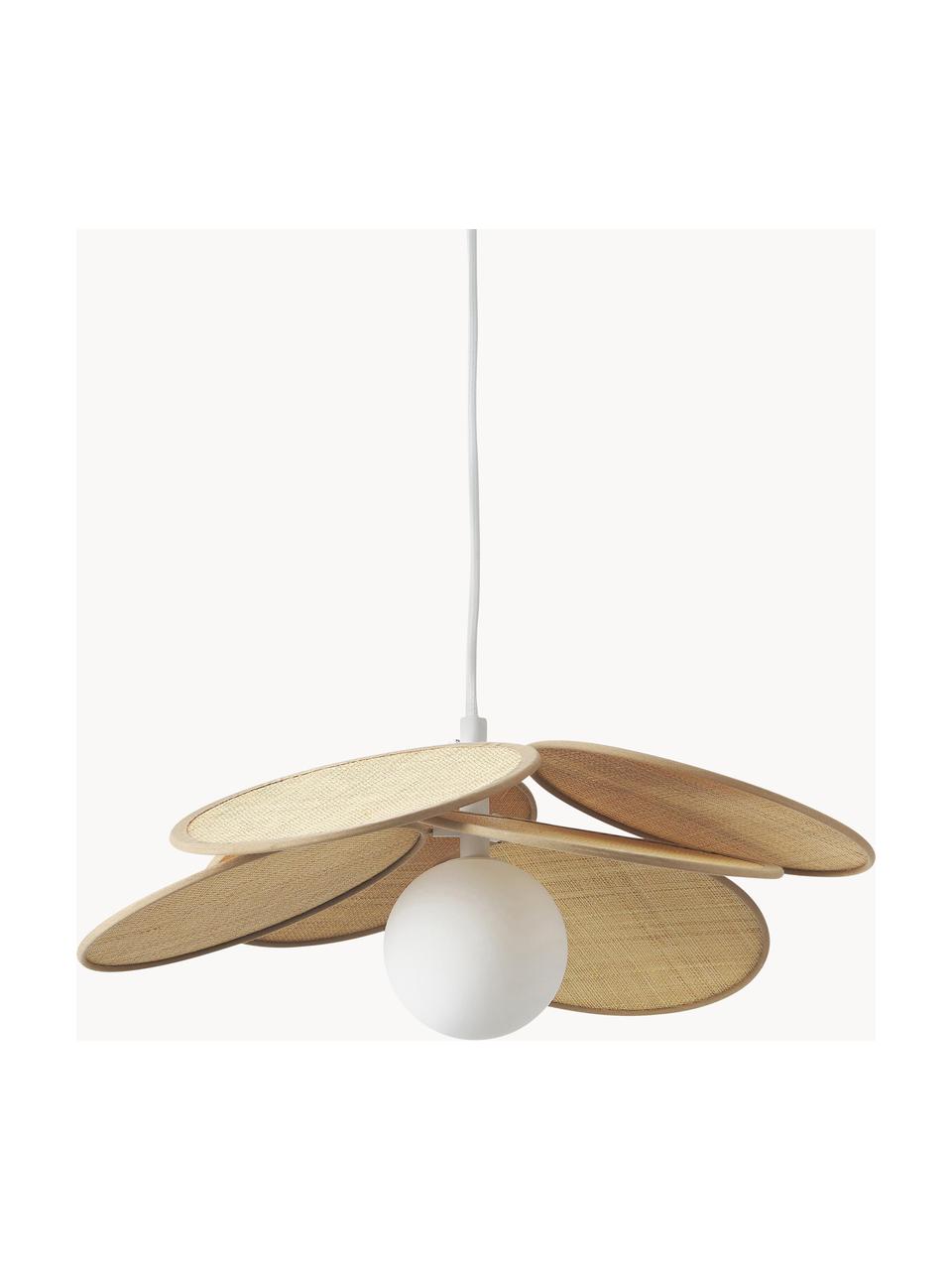 Lampada a sospensione con decoro in fibra naturale Milani, Baldacchino: metallo verniciato a polv, Beige, bianco, Ø 45 cm