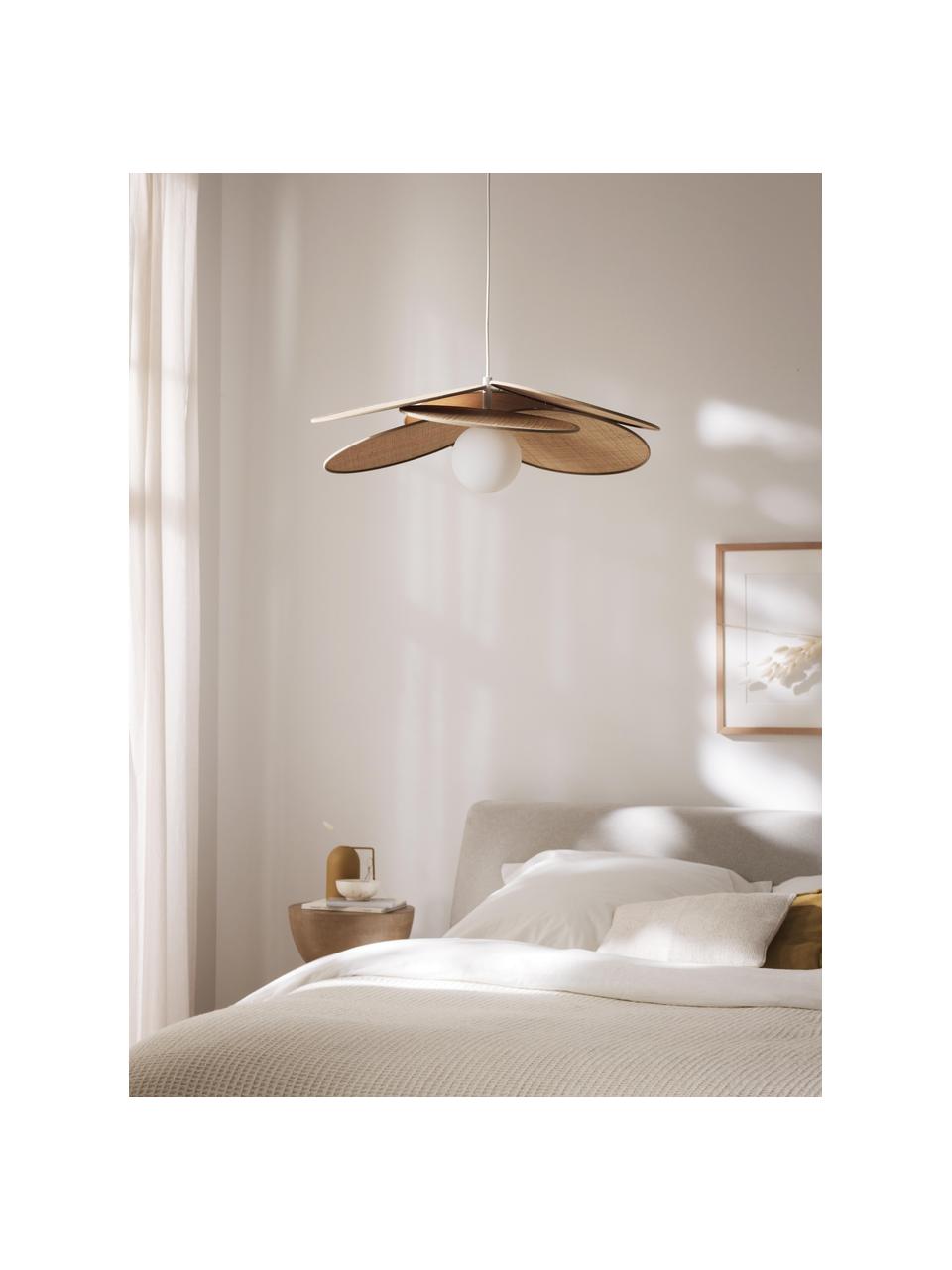 Lampada a sospensione con decoro in fibra naturale Milani, Baldacchino: metallo verniciato a polv, Beige, bianco, Ø 45 cm