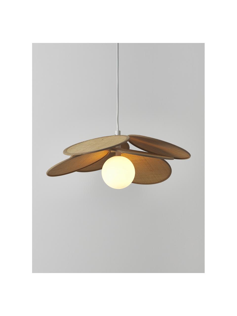 Lampada a sospensione con decoro in fibra naturale Milani, Baldacchino: metallo verniciato a polv, Beige, bianco, Ø 45 cm