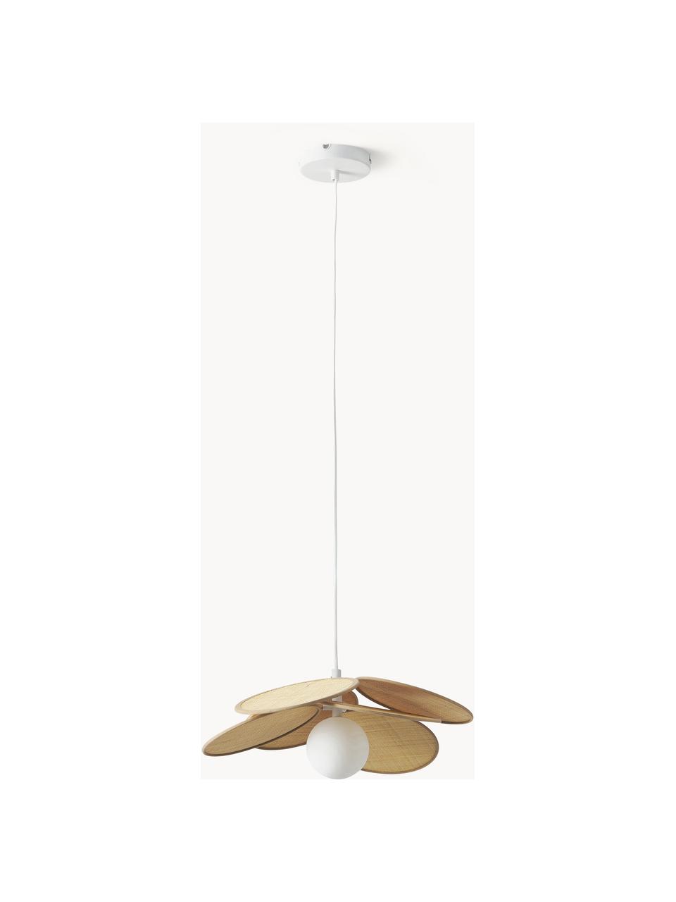 Lampada a sospensione con decoro in fibra naturale Milani, Baldacchino: metallo verniciato a polv, Beige, bianco, Ø 45 cm